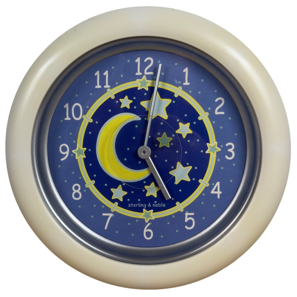 Sterling & Noble Celestial Moon Stars Wall Clock Blue White Takane Quartz 10in